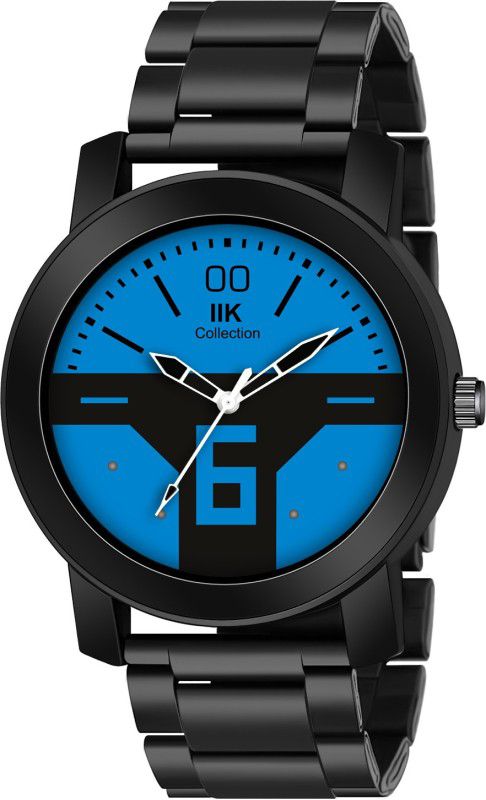 Blue Round Artistic Dial with Black Stainless Steel Metallic Bracelet Chain Analog Watch - For Men IIK-893M