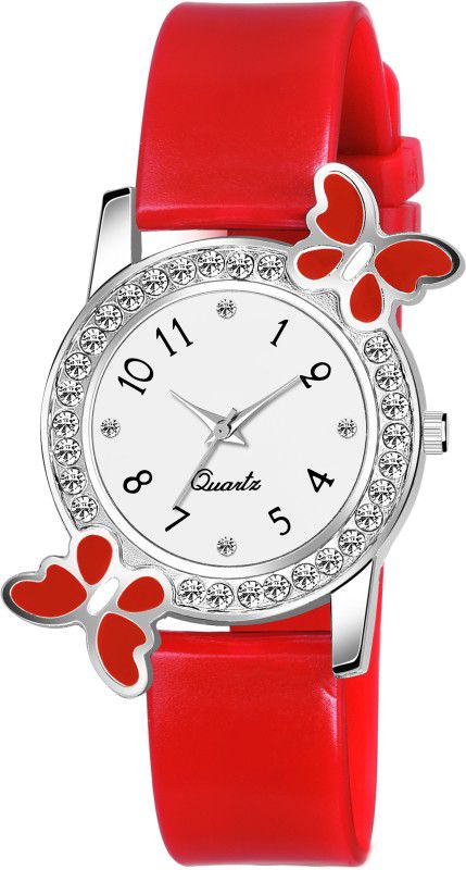 New Fahion Analog Watch - For Women New Fashion Designer Dual Red color Batterfly with Red Strap