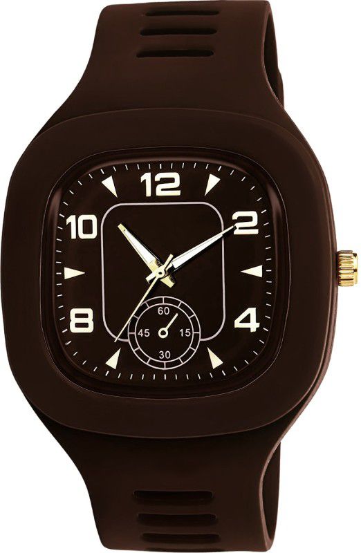 Analog Watch - For Boys Brown Dial Square 6 Crono Stylish Latest Generation Designer Silicon Strap