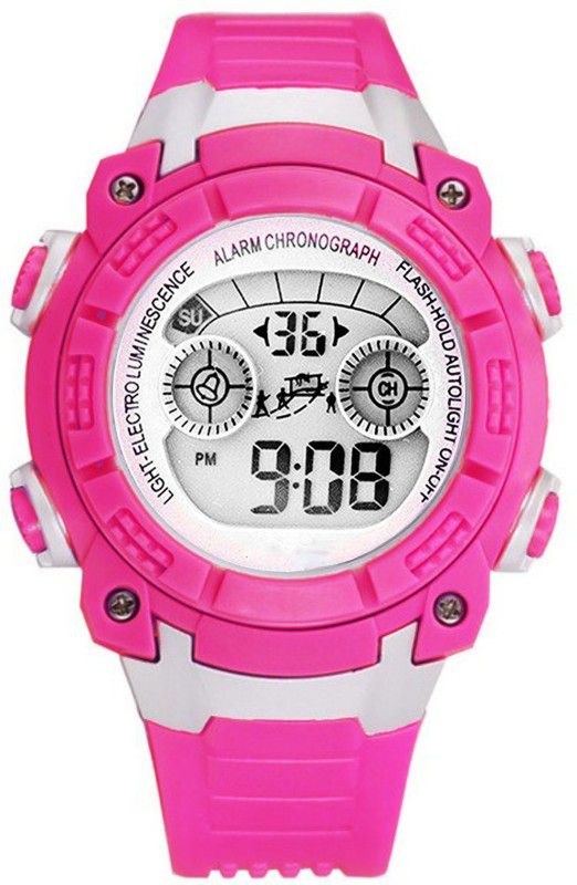 Waterproof ,Alarm Function, Stopwatch & Seven Light Display Digital Watch - For Girls EZ017B-4Hot Pink