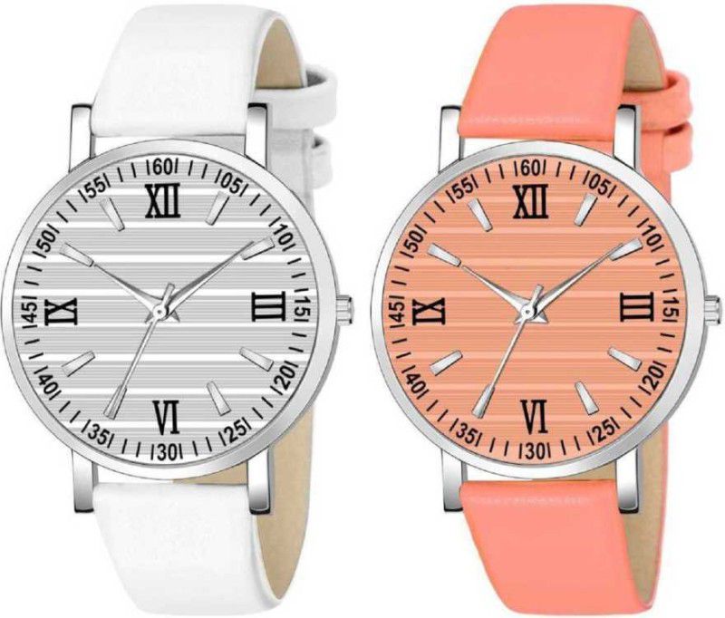New Formal Collection Combo Of White and Orange Analog Watch - For Girls