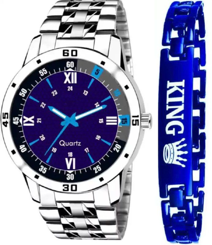 Analog Watch - For Boys New Designer Blue Dial Watch and King Bracelet Combo For Men