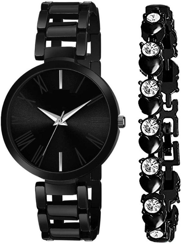 Stylish and Fashionable Girl's and Womens Watch Collection 74 Analog Watch - For Women Combo of Steel Black Dial Black Watch and Bracelet for Girls and Women Style