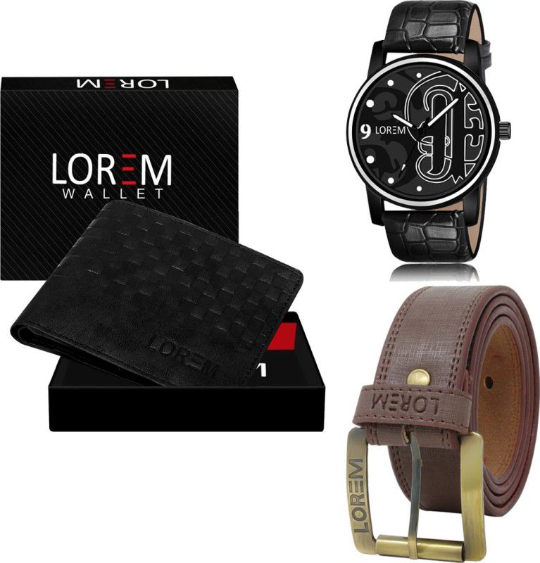 Mens Combo Of Watch With Artificial Leather Wallet & Belt Analog Watch - For Men FZ-LR70-WL39-BL02