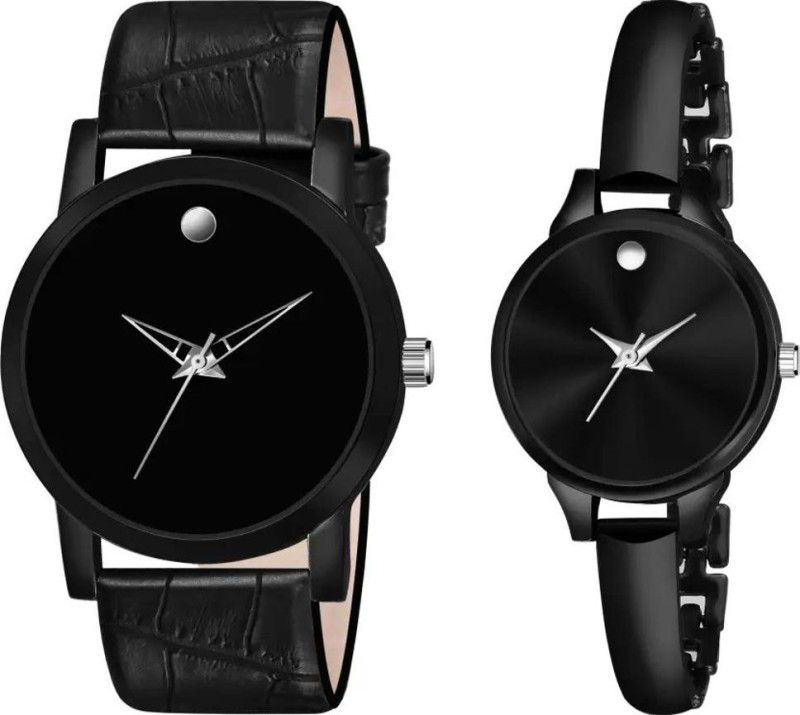 New Look Leather Fast Selling Track Analog Wrist Combo Watches For COUPLE Analog Watch - For Men & Women New Desing Latest Stylish black New Watch For Men And Women Watch For Couple