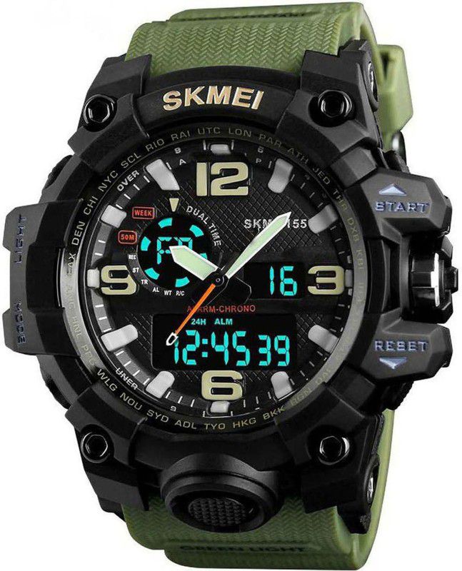 Water&Shock Resistance Alarm , Young Look Mens Watch Analog-Digital Watch - For Men 1155 Green Analog-Digital Watch - For Men-170