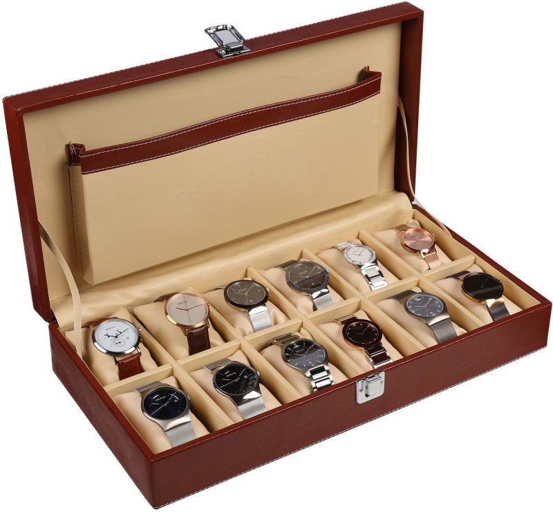 TAN PU LEATHER WATCH BOX FOR 12 WATCHES Watch Box  (Tan, Holds 12 Watches)