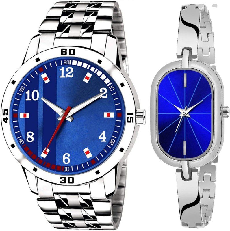 Analog Watch - For Men & Women JR-1344|Couple Combo Pack of 2 Stylish and Premium Stainless Blue Color