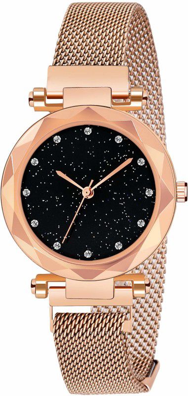 Analog Watch - For Girls Gold Round Dial Analogue Wrist Watch With Magnetic Strap for Girls & Women