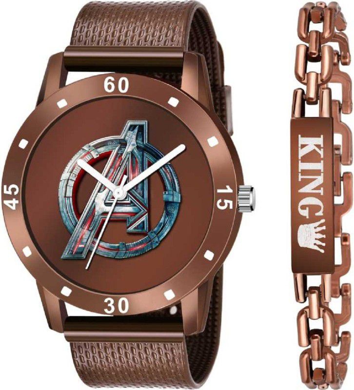 Rozti True Best Birthday Return Gift Hot Selling Premium Quality Festival Gift Analog Watch - For Boys & Girls Avenger Design Round Dial Elegant Latest Silicone Brown Color Strap Fashionable Wristwatch