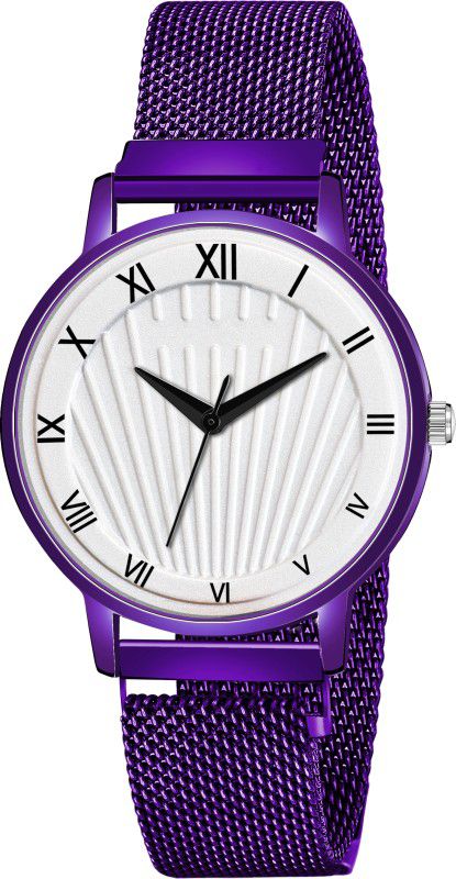 Gilrs Round Dial Purple Magnetic Chain Analog Watch - For Women MT-234