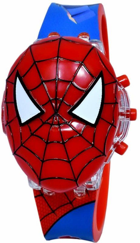 Digital Watch - For Boys & Girls 3D Action Figure SpiderMan Face Based Toy Design Digital Glowing Watch with Disco Music and Blinking Lights for Kids | for Boys Girls- Good Birthday Return Gift