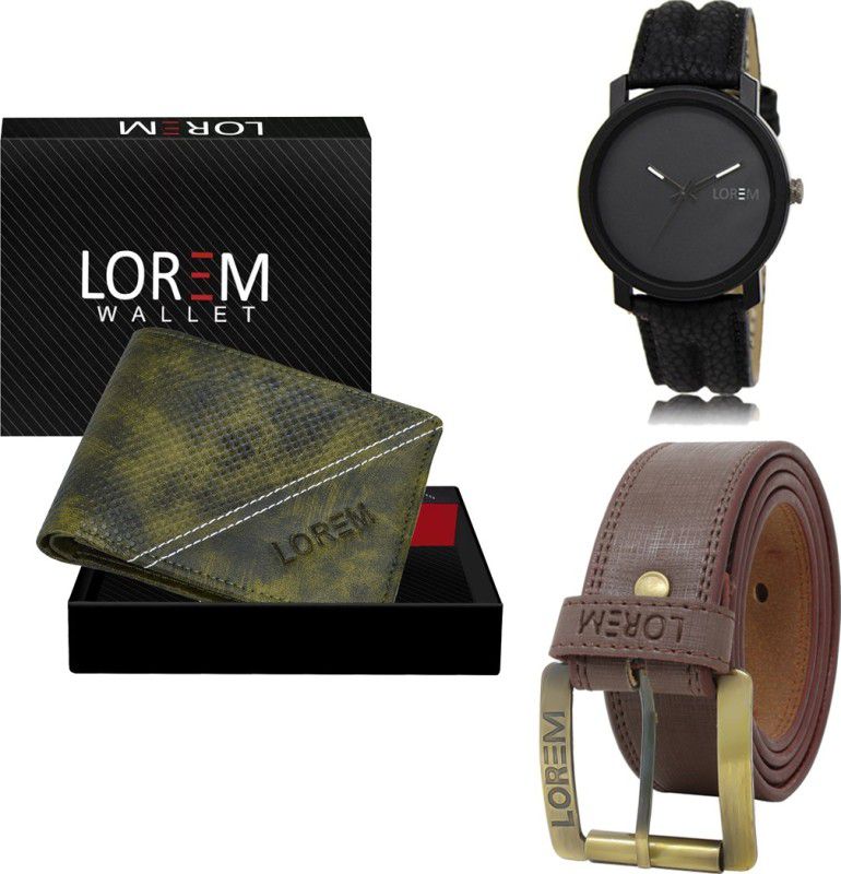 Mens Combo Of Watch With Artificial Leather Wallet & Belt Analog Watch - For Men FZ-LR21-WL34-BL02
