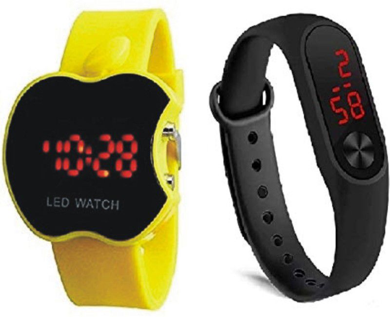 Digital Watch - For Boys & Girls Digital Led & Pipe Watch Black & Yellow Watch Combo