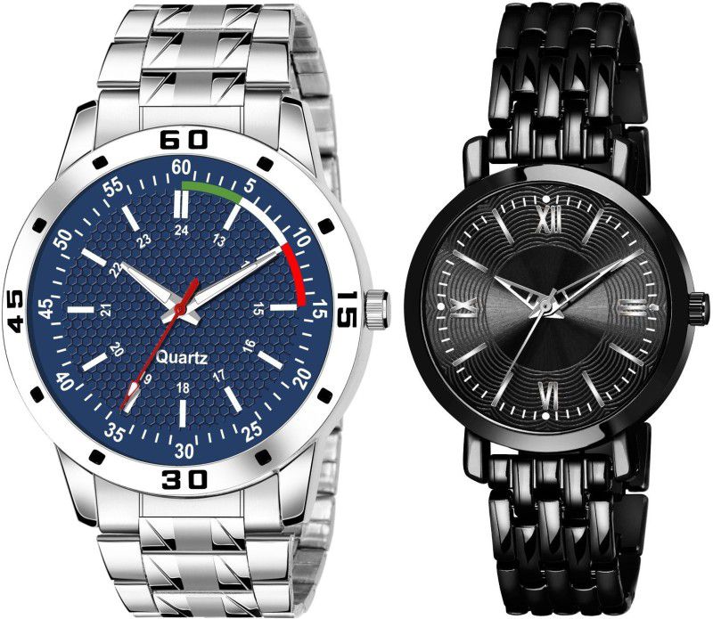 Analog Watch - For Men & Women JR-1374|New Couple Combo Pack of 2 Dynamic Look Stainless Steel