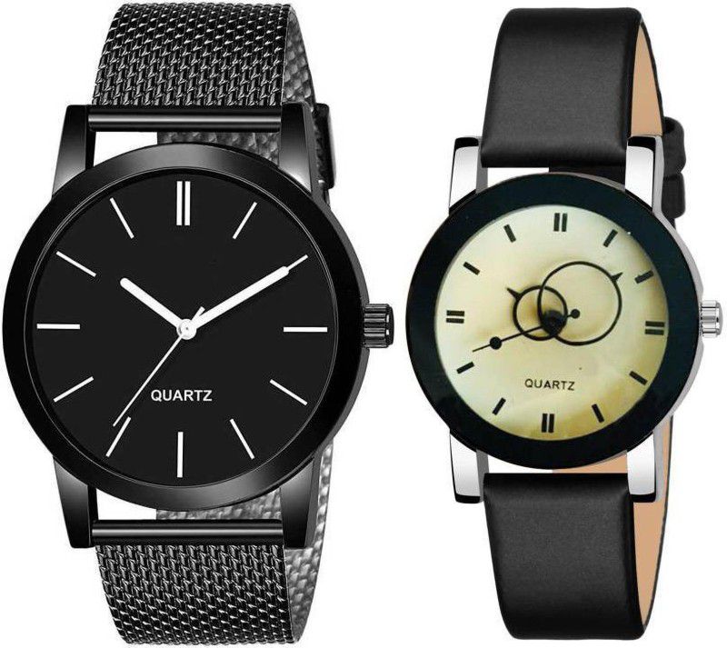 Analog Watch - For Boys & Girls WHITE_BLACK PROFESSIONAL LEATHER BELT WATCH FOR MEN_BOY AND WOMEN_GIRLS NEW ARRIVAL FAST SELLING TRACK DESIGNER LEATHER BELT WATCH FOR FESTIVAL_PARTY_DIWALI_VALENTINE SPECIAL COUPLE COMBO WATCH