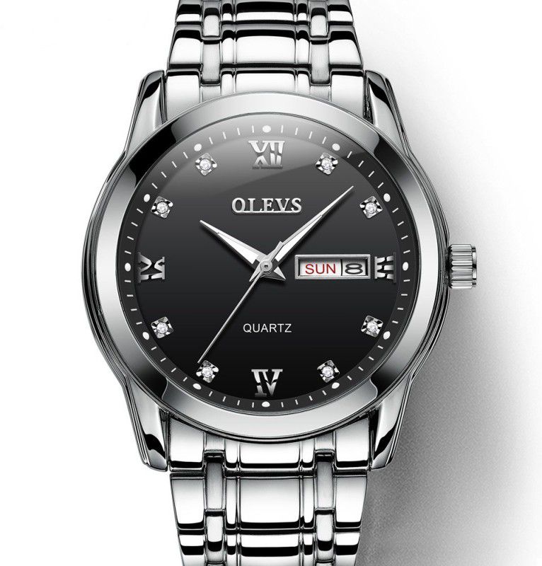 quartz stainless steel silver strap black Analog Watch - For Men 8691