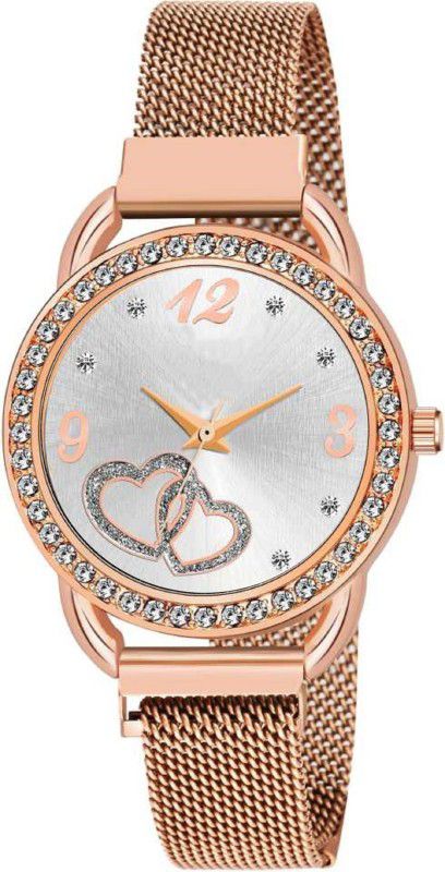 Analog Watch - For Girls New Arrival Full Diamond Gold Heart Dial Watch With Latest Designer Magnetic Strap For Girls And Women