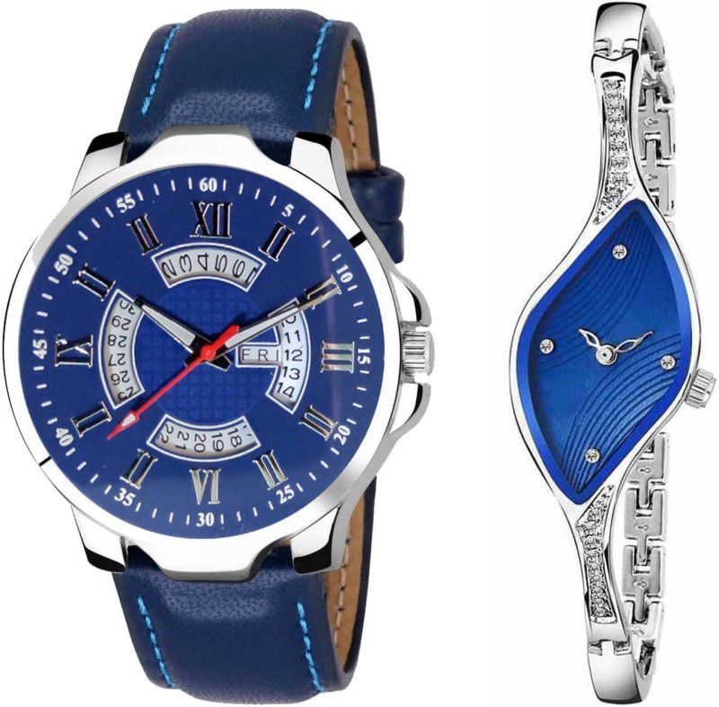 SS010 & RAGA BLUE Hybrid Smartwatch Watch - For Men & Women GENUINE LEATHER DATE N DAY COMBO WATCH FOR MEN AND WOMEN
