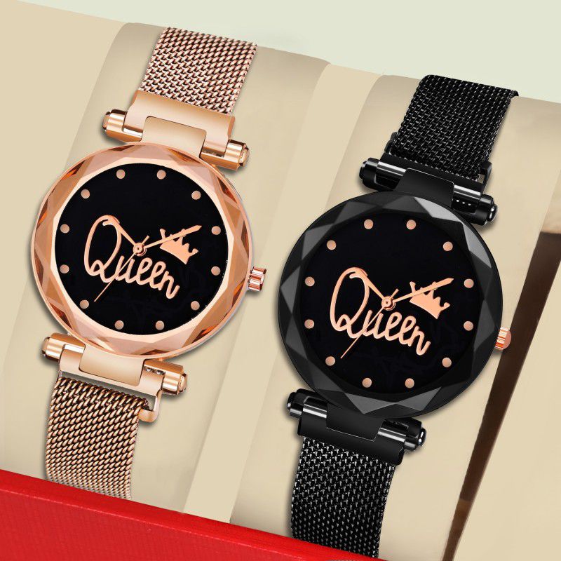 New Combo Of Rosegold and Black color Queen Magnet watch for Women's and girls Analog Watch - For Women The Atlas