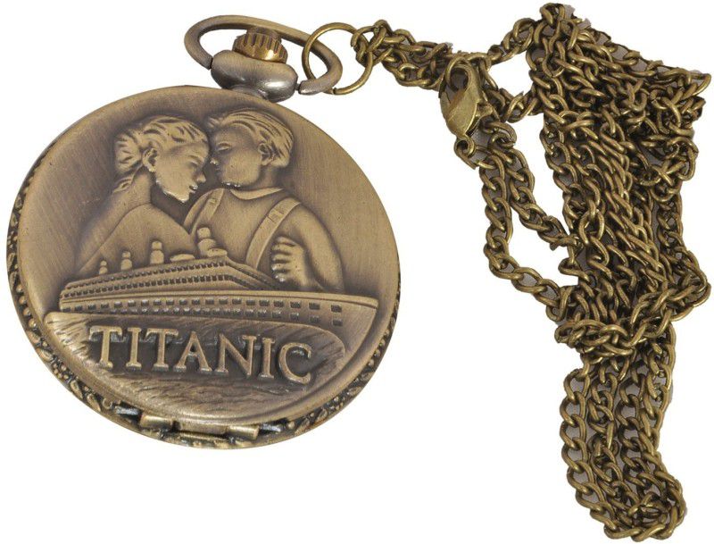 KOQUE Full Hunter Pocket Watch with Chain Embossed with Titanic Number Dial Titnc Bronze Brass Pocket Watch Chain
