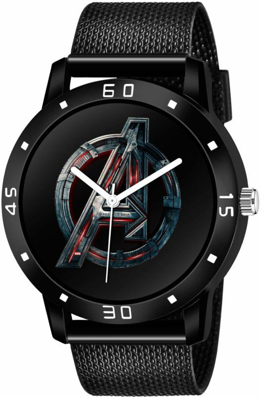 Avengers Logo Printed Black PU Strap Watch For Boys Analog Watch - For Men KUMBH 573 BLK