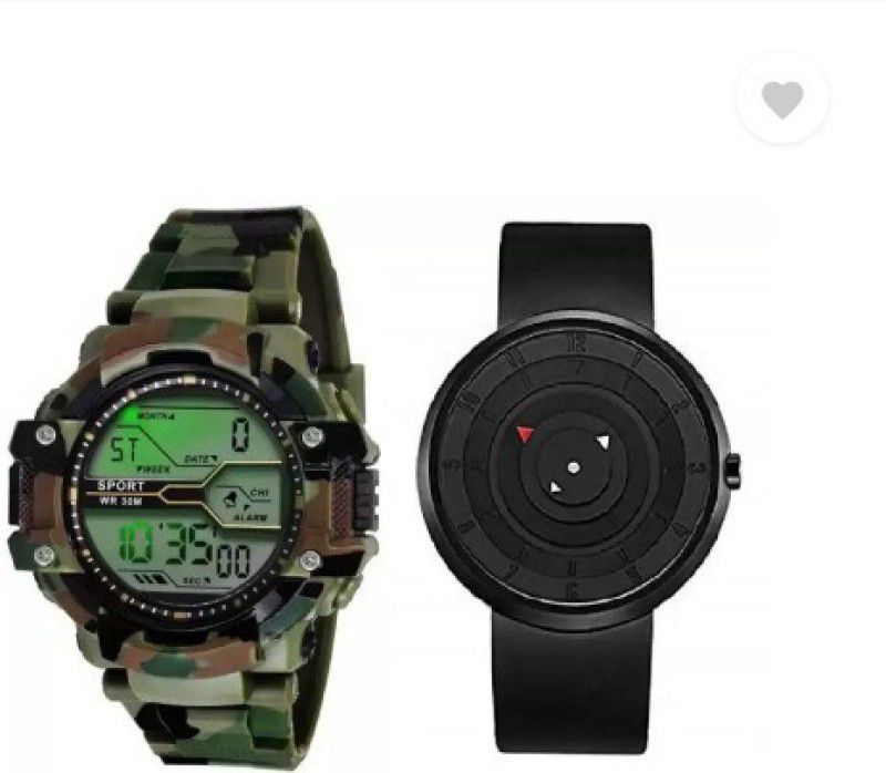New Stylish Green Strap Digital Watch + Analog Black Strap Analog Watch Digital Watch - For Boys