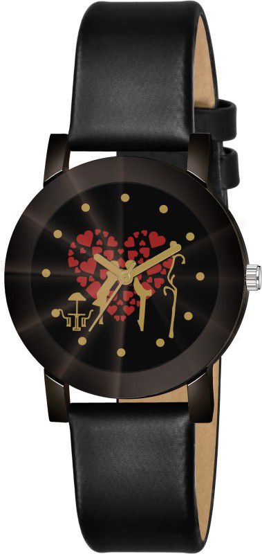 Analog Watch - For Girls New Red Hart Love Cupel Dial & Diamond Heart Dial Crystal Glass Leather Belt