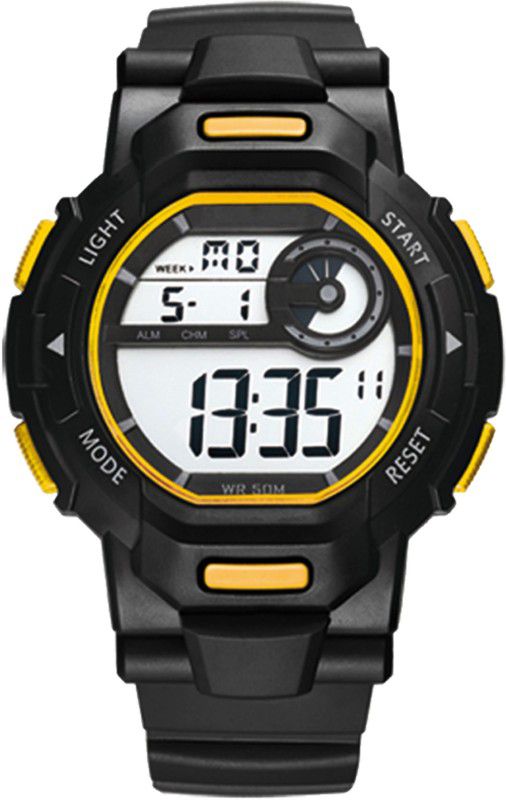 WR Runner-M Series Digital Chronograph and Alarm Function Digital Watch - For Men QDR303G-Yellow