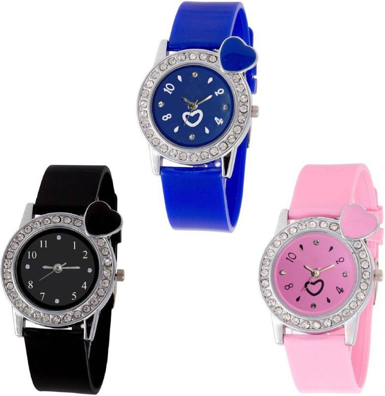 Analog Watch - For Girls Heart Colourful Diamond Stunedded Analog Combo Watch For Girls & Women ZB-H23