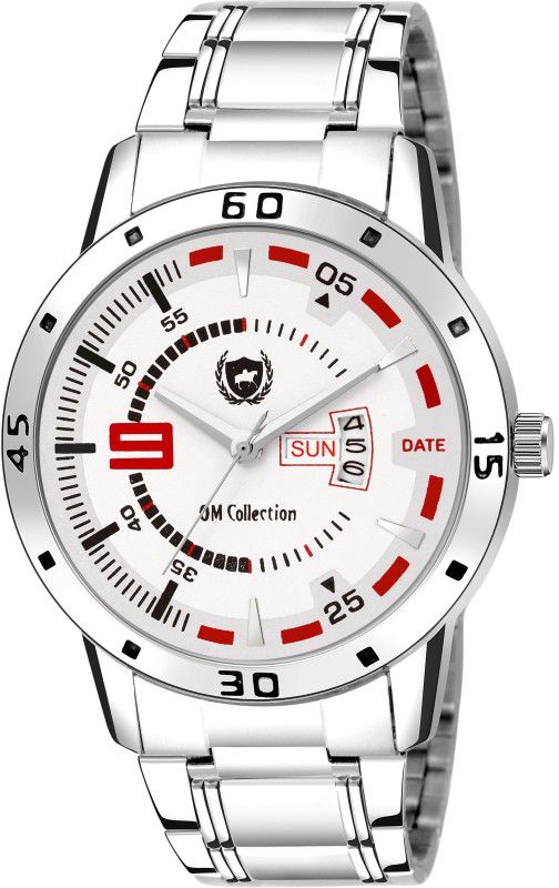 Day and Date Chain Analog Watch - For Men White and Red