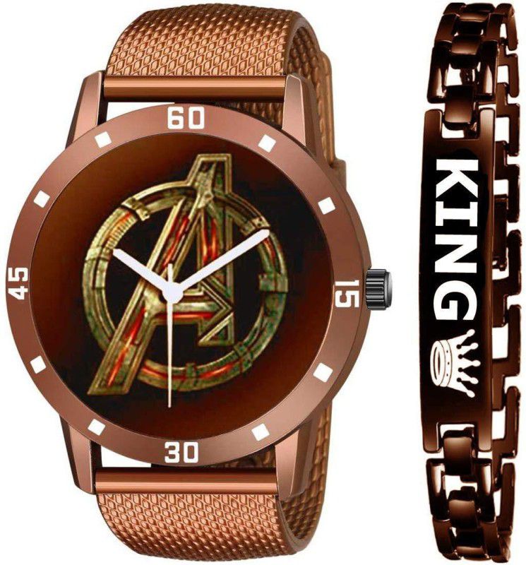 Analog Watch - For Boys New Stylish Combo Of Blrown Dial PU Belt Watch and King Bracelet