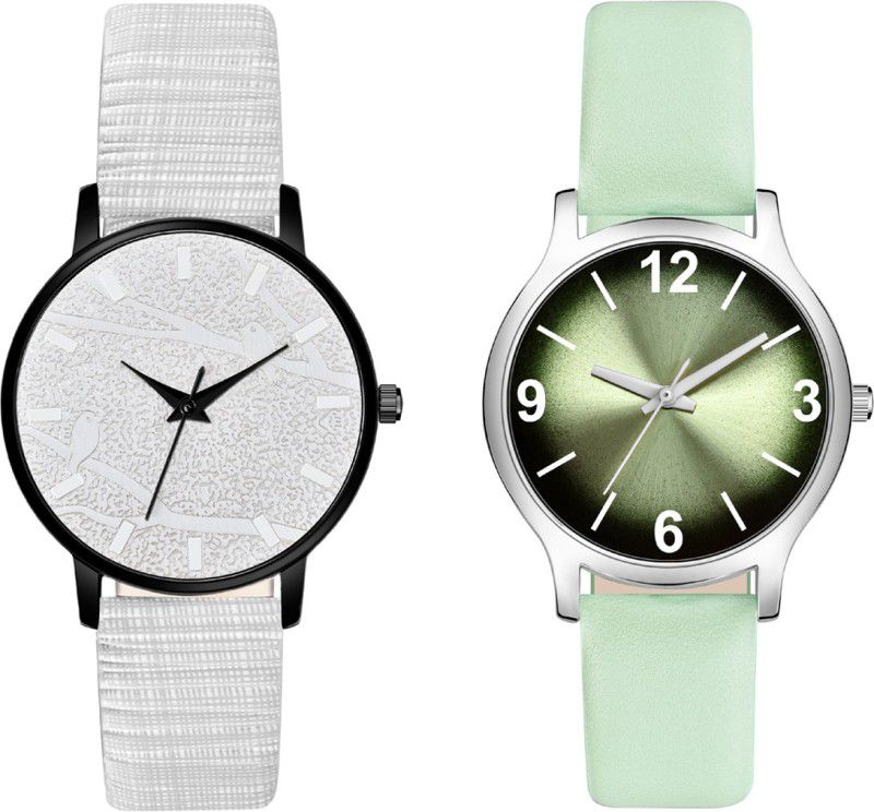 New Stylish Sparrow Design Dial And Genuine Leather Strap Pack Of 2 Analog Watch - For Girls