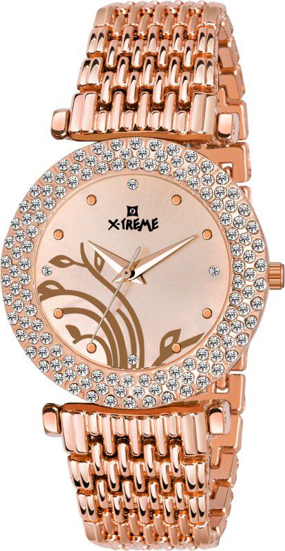 Stylish Silver Stone Rose Gold Dial With Bracelet Chain Analog Watch - For Women XM-LR516-CPCP