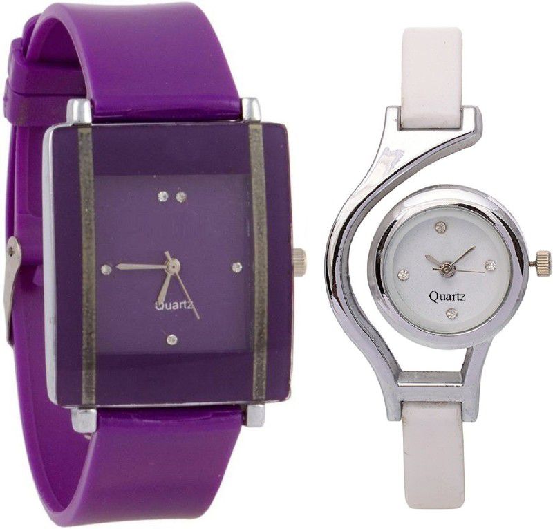 Analog Watch - For Girls Purple square shape simple and professional and glory round different shape white women