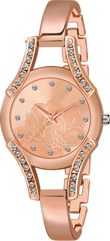 WITH BRACELET STYLISH Analog Watch - For Girls ROSE GOLD DESIGNER DIAL WATCH DIAMOND STUDDED METAL BELT WATCH FOR PARTY & PROFESSIONAL WEAR WATCH FOR FESTIVAL & DIWALI COLLECTION WATCH