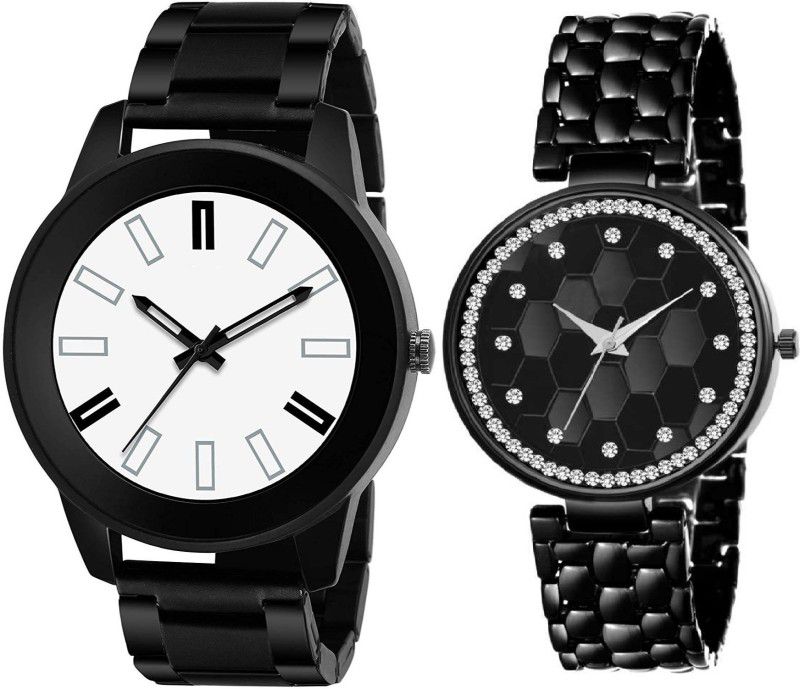 Analog Watch - For Men & Women JR-1221|Pack of 2 Couple Combo Stylish and Premium Stainless Black Color