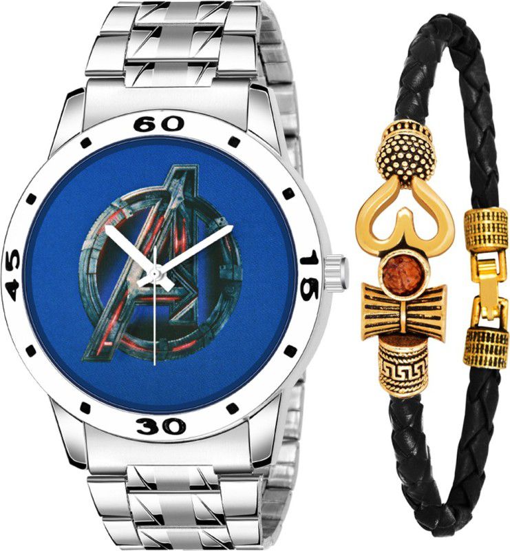 Analog Watch - For Boys AVS BLUE+042 COMBO STEEL CHAIN ADJUSTABLE LENGTH BLUE DIAL WATCH