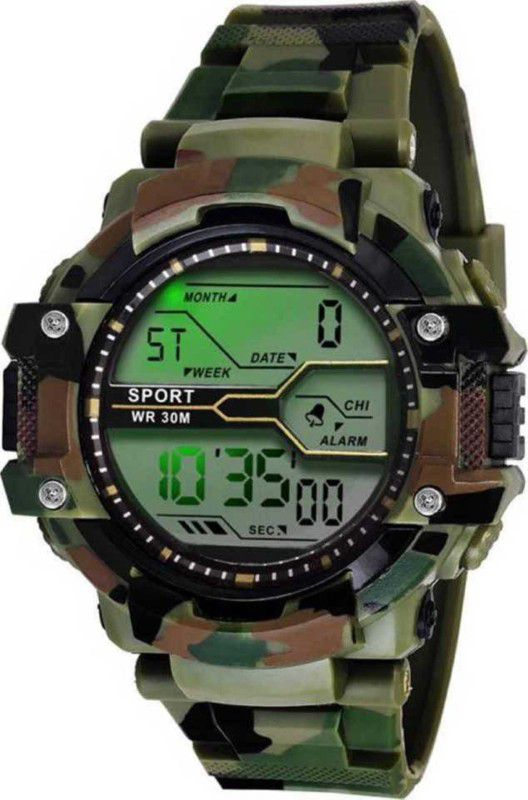 Green Black Military Digital Watch - For Boys 7160