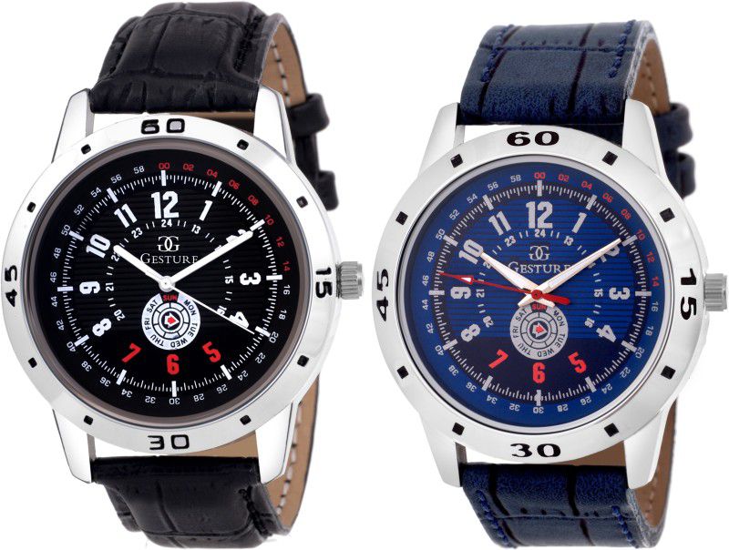 Analog Watch - For Men 9009- Perfect Multicolor Leather Strap Combo