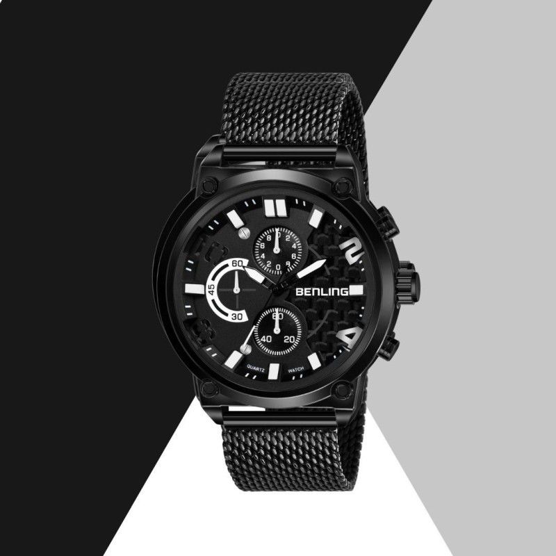 Chronograph Series with Milanese Mesh Band Analog Watch - For Men BL-1009-BLK-WYT-MESH Basic Chronograph Watch for Boys | Men Casual Formal Sports Purpose (Black White Dial, Black Milanese Mesh Band)