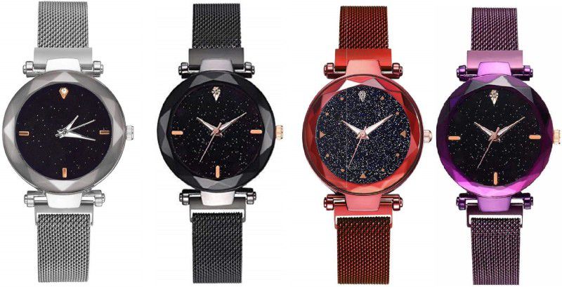 Analog Watch - For Girls Luxury Mesh Magnet Buckle Starry Sky Quartz Watches for Girls Analog Watch - For Girls