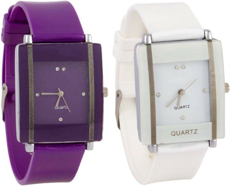 purple and white square shape simple sober & professional watch combo for women Analog Watch - For Girls Glory Purple and White square shape simple and professional women