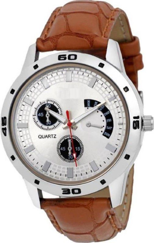 Watches::Girls Watches::Boy Watches Analog Watch - For Men Latest Cronograph White Dial Brown Leather Boys Watch For Men