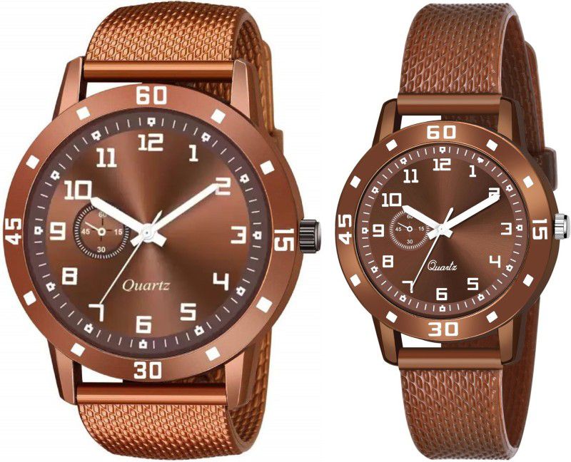 Analog Watch - For Couple Combo Pack Of Brown Ginni Dial PU Strap Watch For Boys & Girls