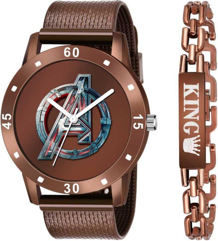Analog Watch - For Boys 426/DZ A Logo Design Round Dial Elegant Latest BROWN Color Strap Fashionable Wristwatch Analog Combo Of Watch And Bracelet BROWN Color Royal Looking Watch And Bracelet - For Men's & Boys