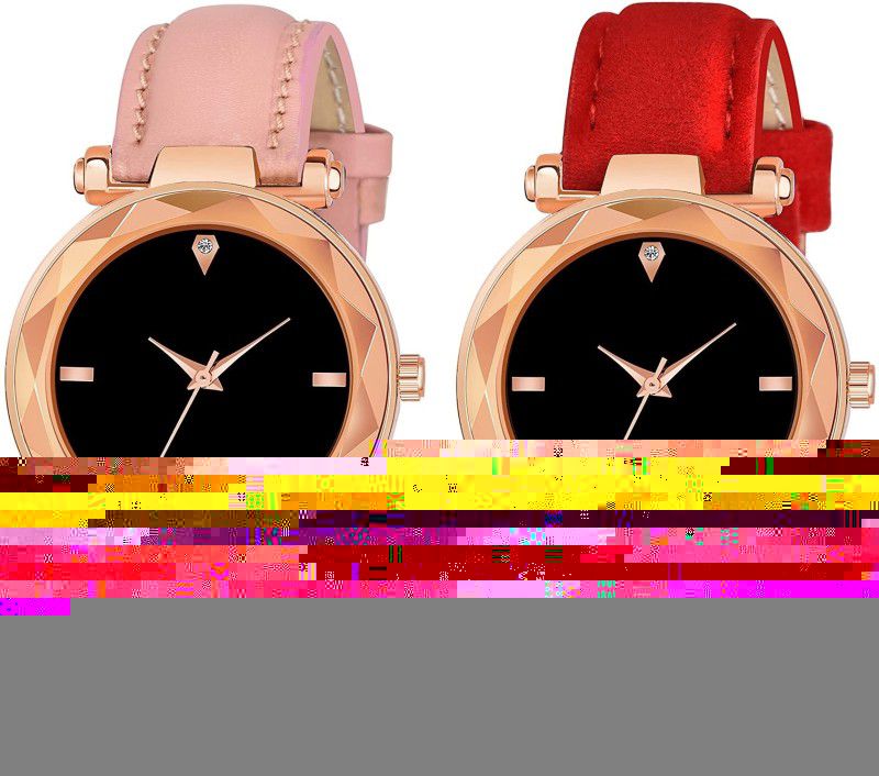 Analog Watch - For Women Attractive Best Designer Combo Of 4 Figure Pink and Red Leather Strap