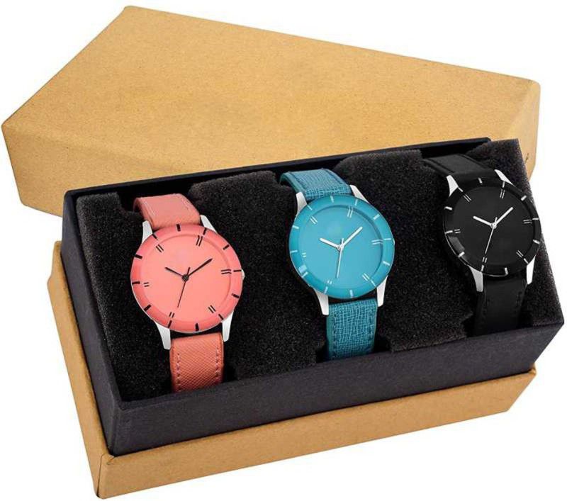 Analog Watch - For Women Fresh Fashion Set Of 3 Multi Colored Multi Dial Combo Analog Watch - For Girls