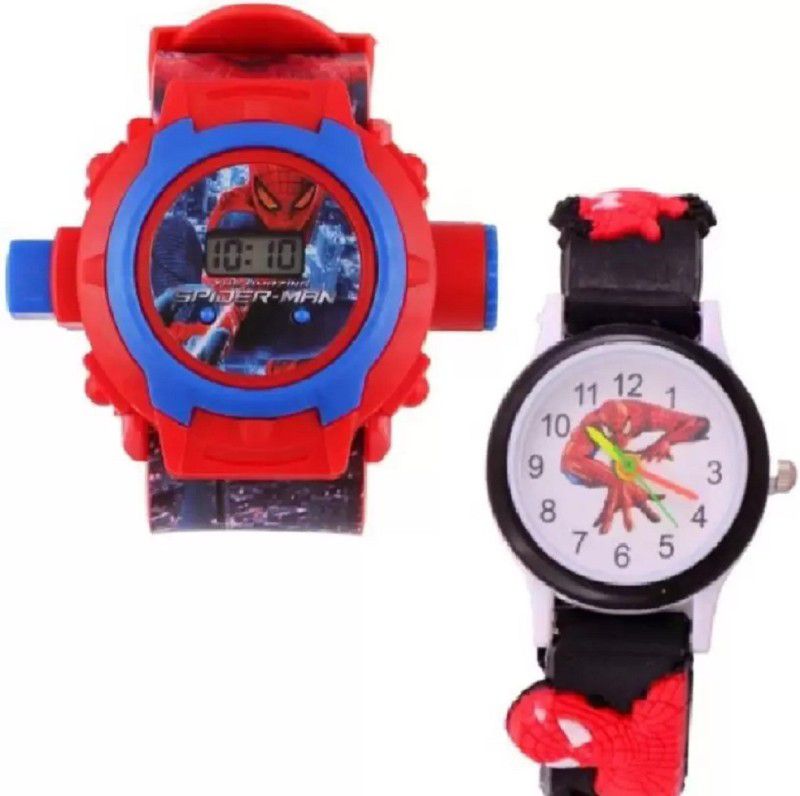 Analog-Digital Watch - For Boys Stylish Digital 24 Character Spiderman Combo Kids Watch