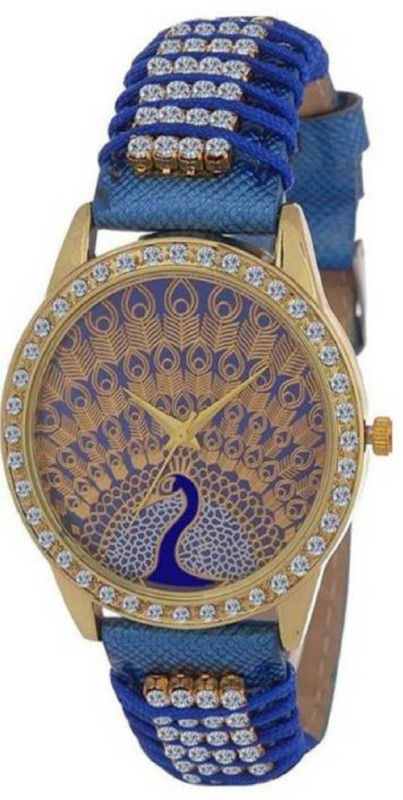 With 1 year Warranty Analog Watch - For Women blue leather diamond studded fancy peacock